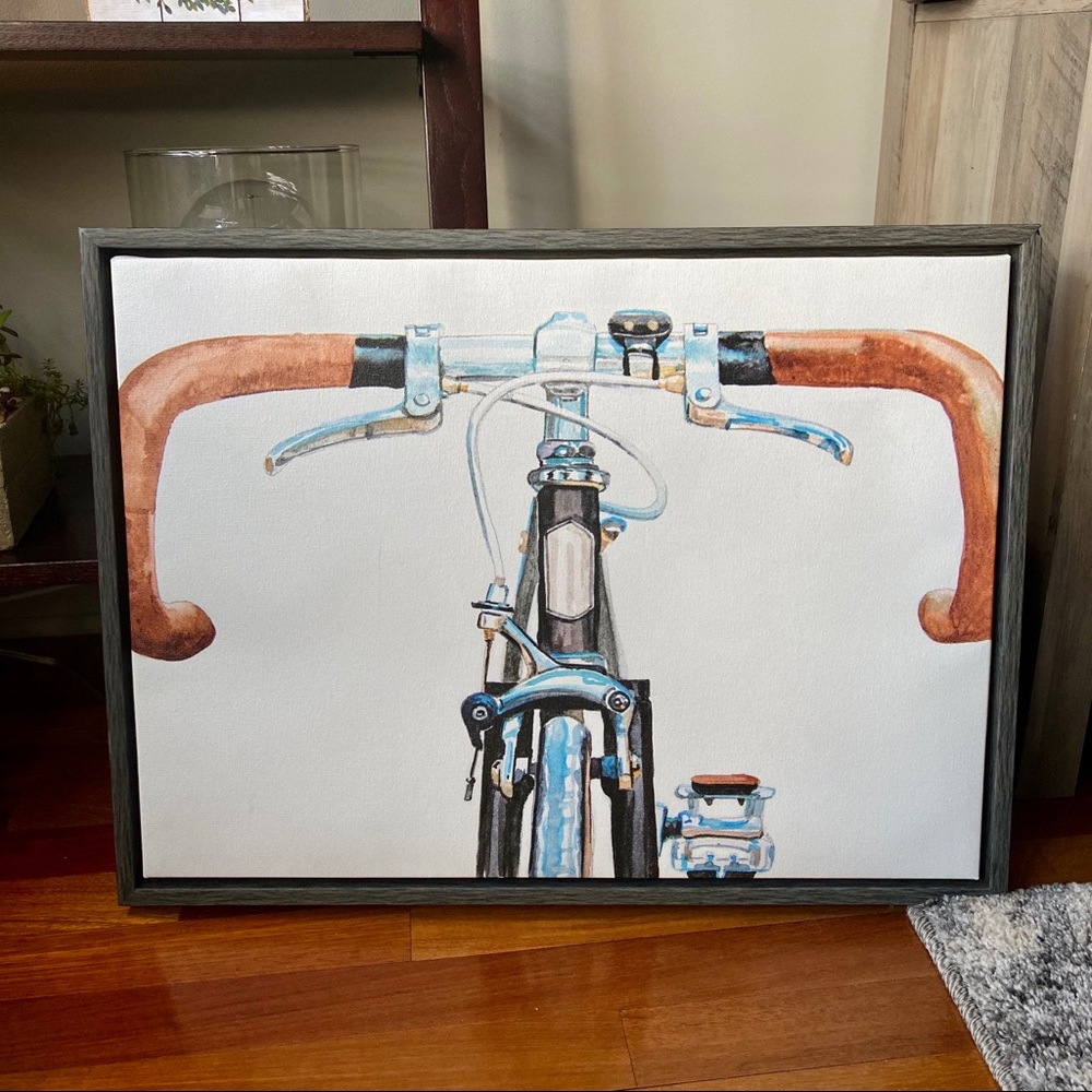 Hand Painted Bicycle Wall Canvas In Wooden Frame